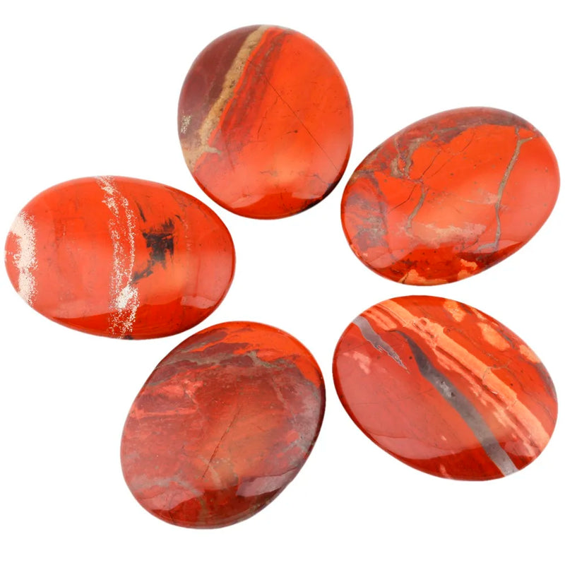 Red Stone Oval Worry Stones, Healing Crystal Chakra Reiki Balancing