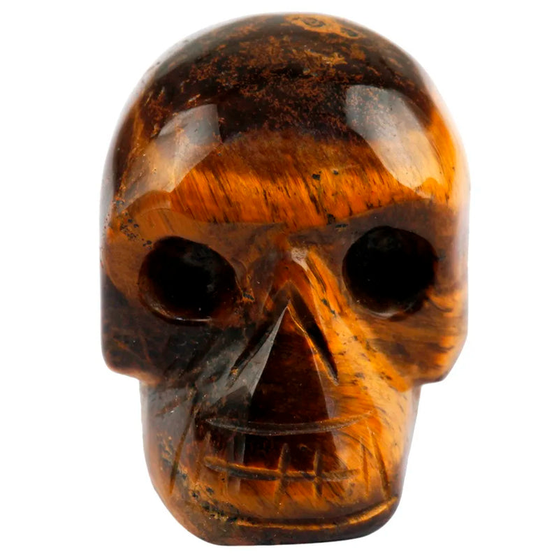 Tiger's Eye Stone Carving Skull Skeleton Head 1'' Figurine Decor