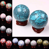 Howlite Turquoise Stone Reiki Ball Sphere Figurine with Stand
