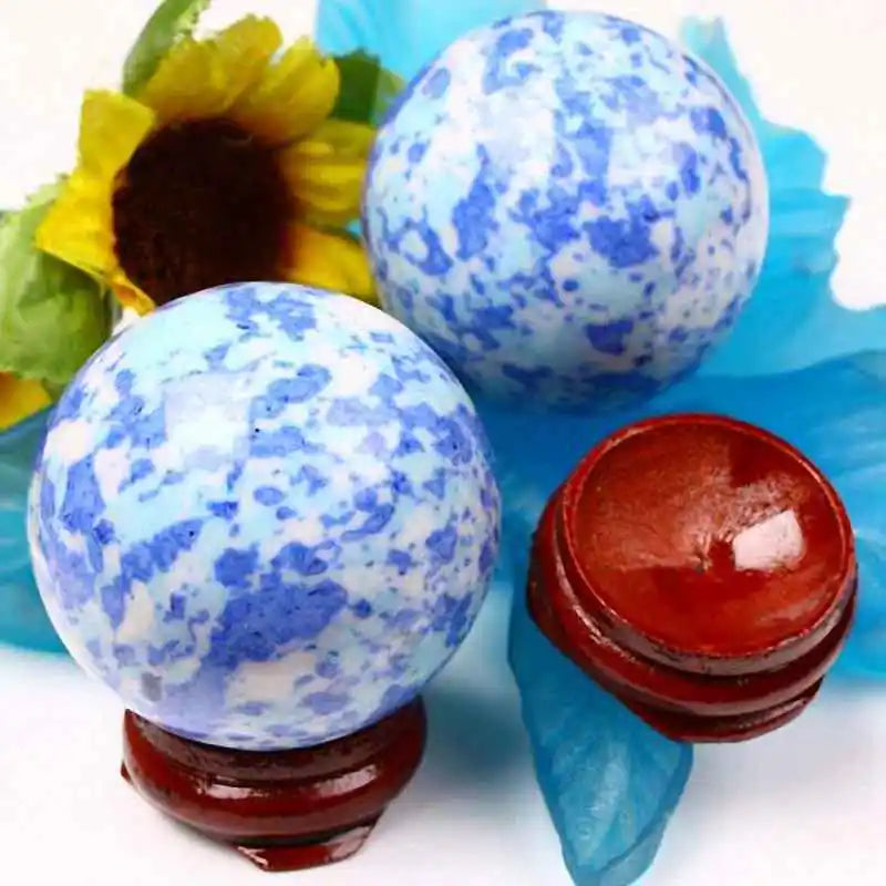 Howlite Turquoise Stone Reiki Ball Sphere Figurine with Stand