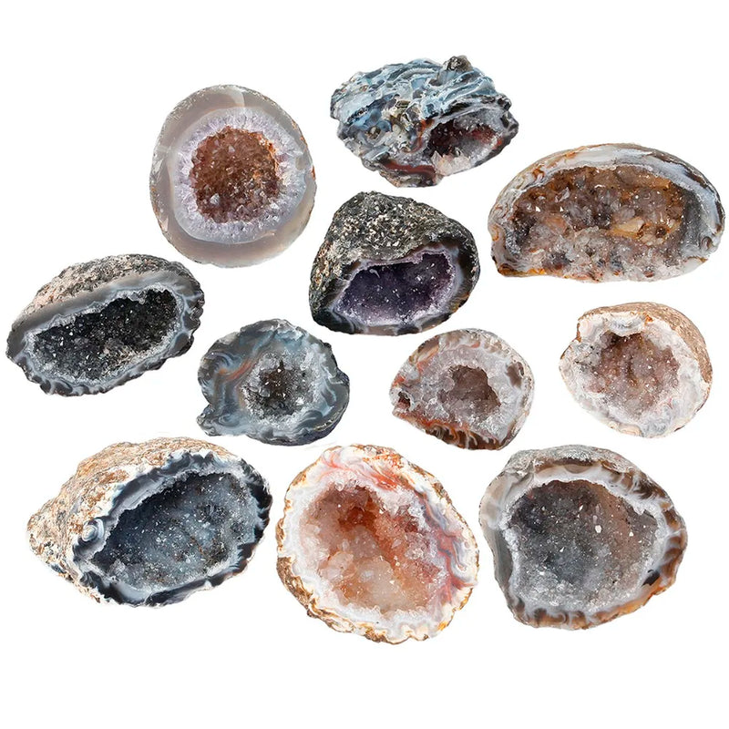 Natural Geode Half Agate Druzy Quartz Specimen for Crystal Reiki