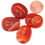 Set of 4 Carnelian Agate Engraved Stones for Healing Crystal Chakra Reiki