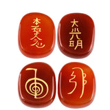 Set of 4 Carnelian Agate Engraved Stones for Healing Crystal Chakra Reiki