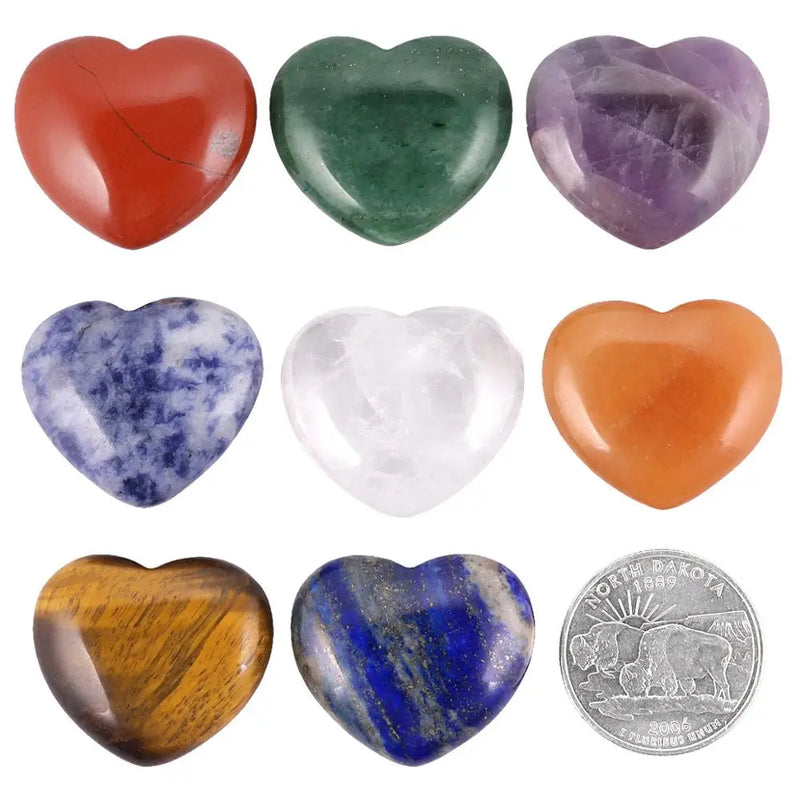 Chakra Healing Crystals Heart Worry Stones Set 1.1''
