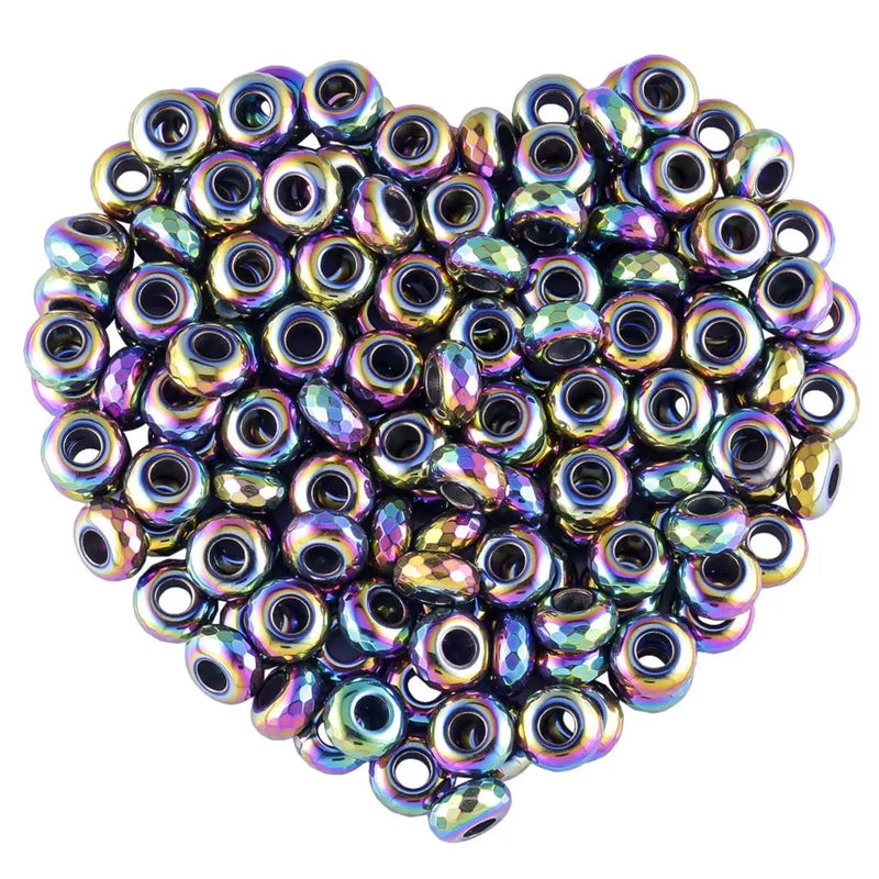 20pcs 14x7mm Rainbow Faceted Big Hole Spacer Beads For Jewelry Making