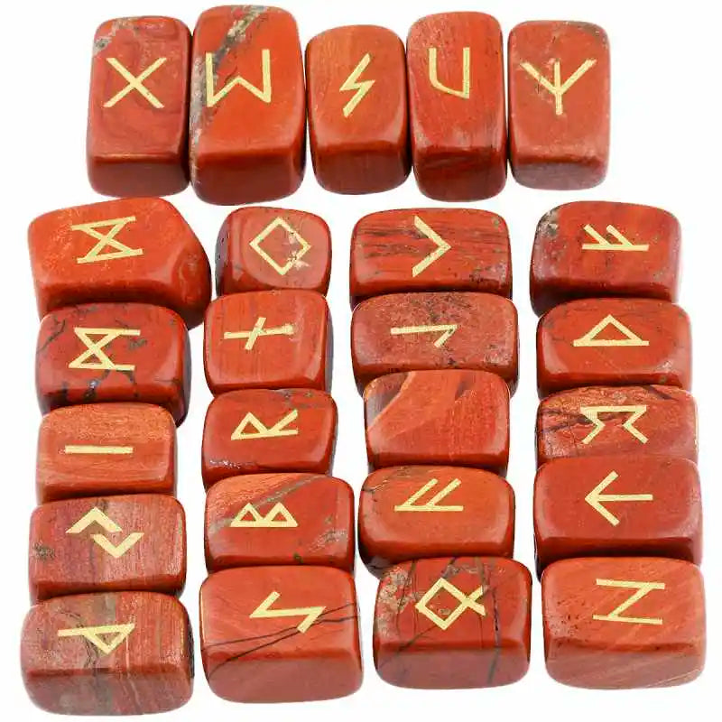 25Pc/Set Rune Stones Engraved Elder Futhark Runic Alphabets Wicca Crystal Stone