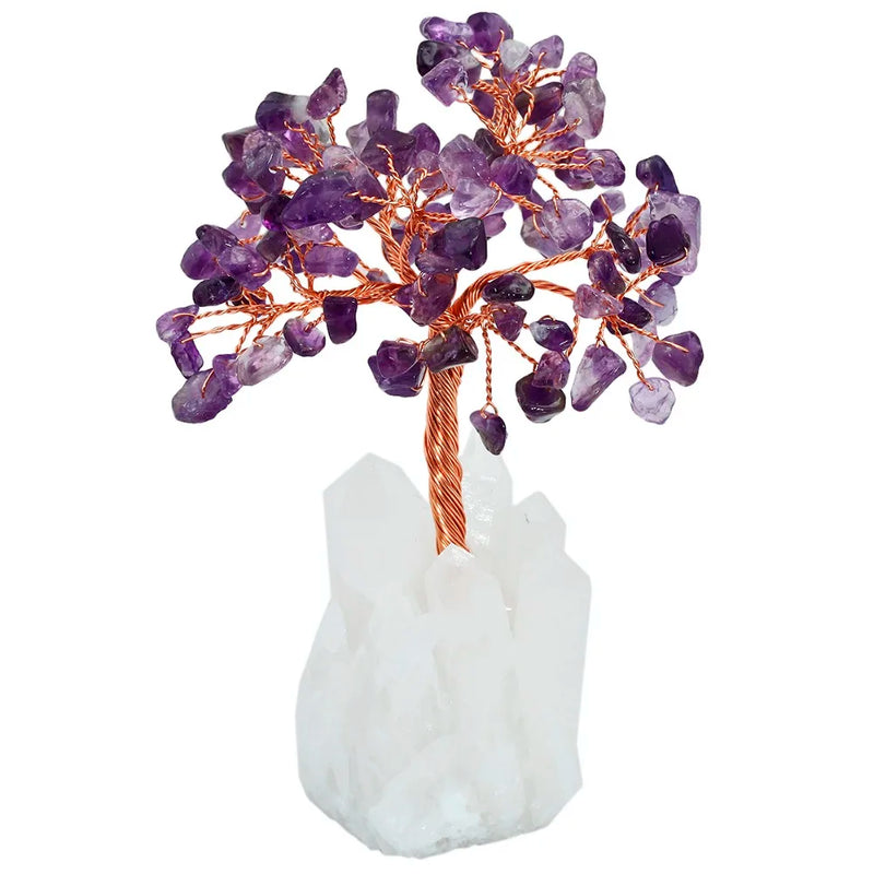 4 Inch Purple Crystal Money Tree with Quartz Cluster Base