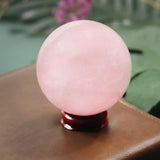 Rose Quartz Ball Healing Crystal with Wood Stand - Room Decor