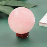 Rose Quartz Ball Healing Crystal with Wood Stand - Room Decor