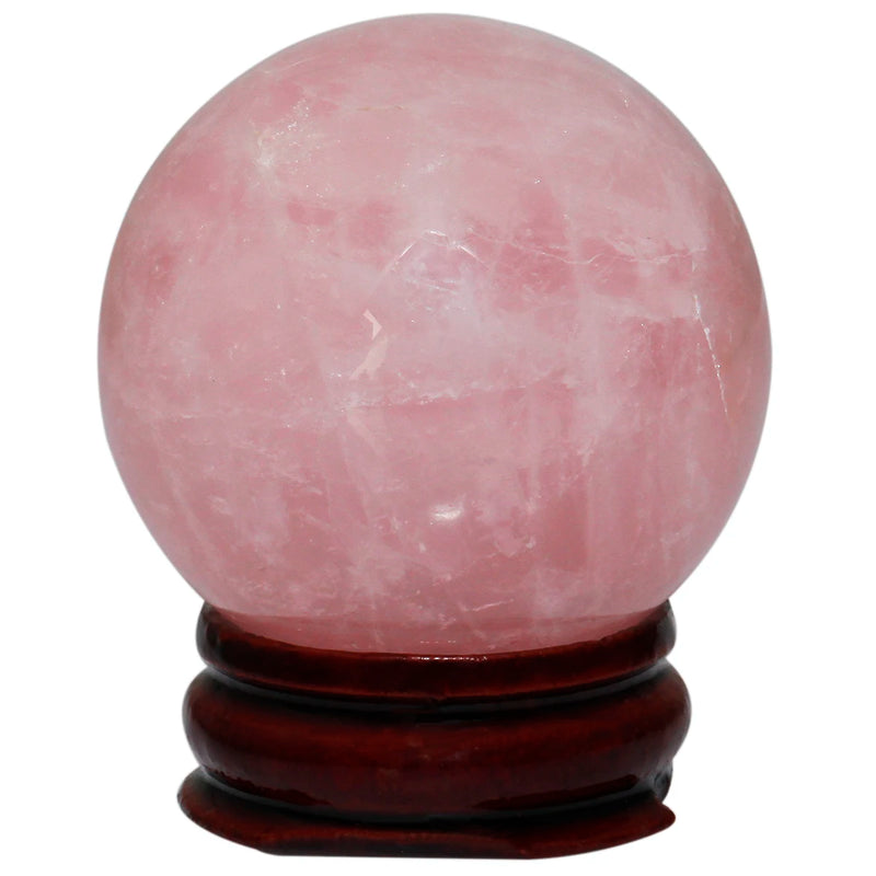 Rose Quartz Ball Healing Crystal with Wood Stand - Room Decor