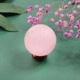 Rose Quartz Ball Healing Crystal with Wood Stand - Room Decor