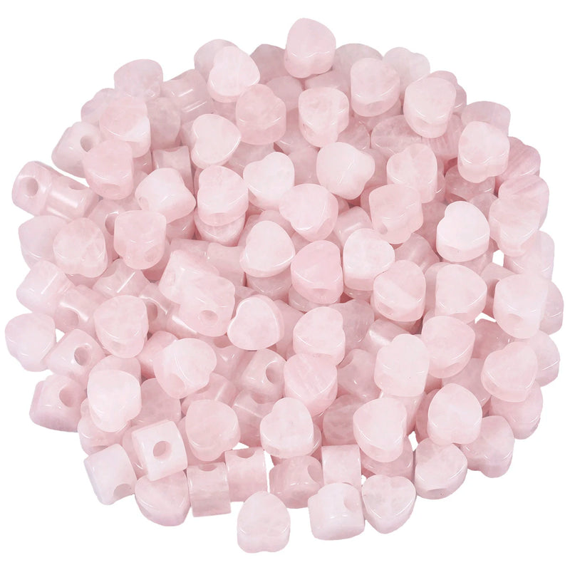 5pcs Rose Quartz Heart Shape Charms Big Hole Beads 14x14mm