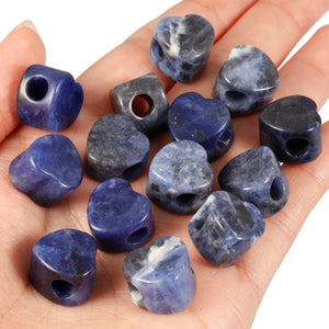 5pcs Natural Sodalite Stone Heart Shape Charms Big Hole Beads 14x14mm