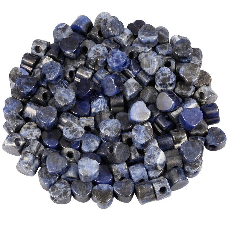 5pcs Natural Sodalite Stone Heart Shape Charms Big Hole Beads 14x14mm