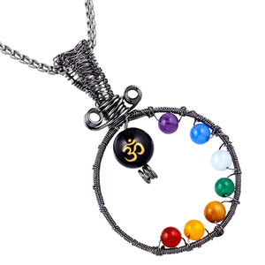 7 Chakra Beads OM Symbol Round Pendant Women Pendant Reiki Healing Crystal
