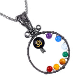 7 Chakra Beads OM Symbol Round Pendant Women Pendant Reiki Healing Crystal