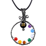 7 Chakra Beads OM Symbol Round Pendant Women Pendant Reiki Healing Crystal