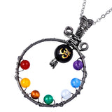 7 Chakra Beads OM Symbol Round Pendant Women Pendant Reiki Healing Crystal
