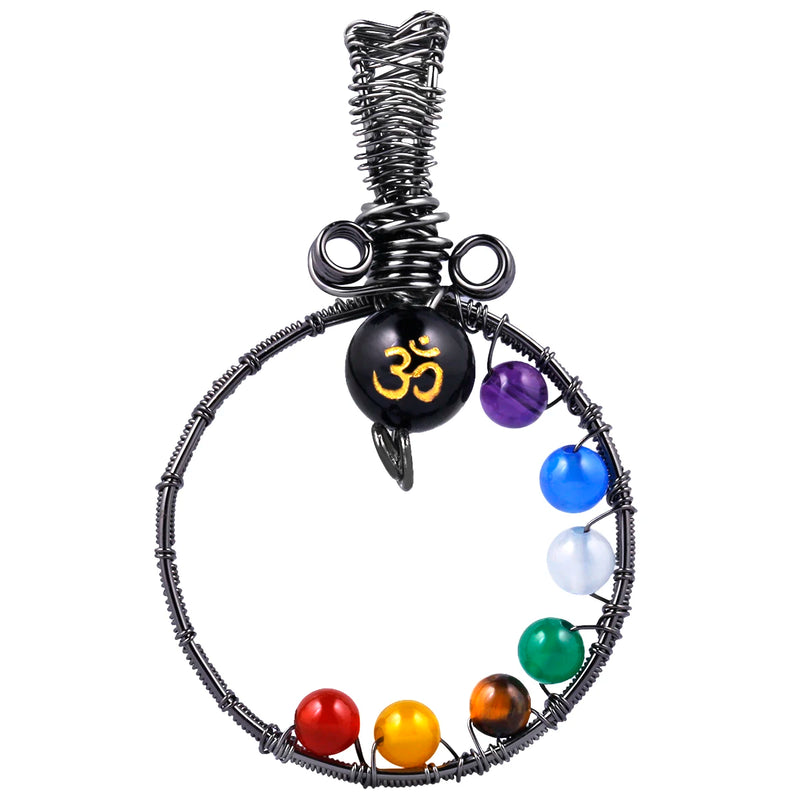 7 Chakra Beads OM Symbol Round Pendant Women Pendant Reiki Healing Crystal