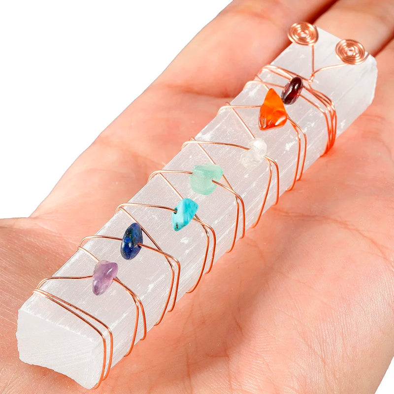 Chakra Crystal Healing Selenite Wand for Meditation, Reiki
