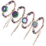 7 Chakra Stone Crystal Bracelet Geode Pendant Bangle Double Layer Women Jewelry