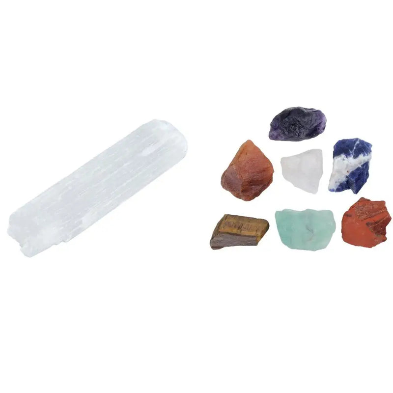7 Chakra Stone Raw Stone Selenite Wand Healing Crystal Kit Reiki