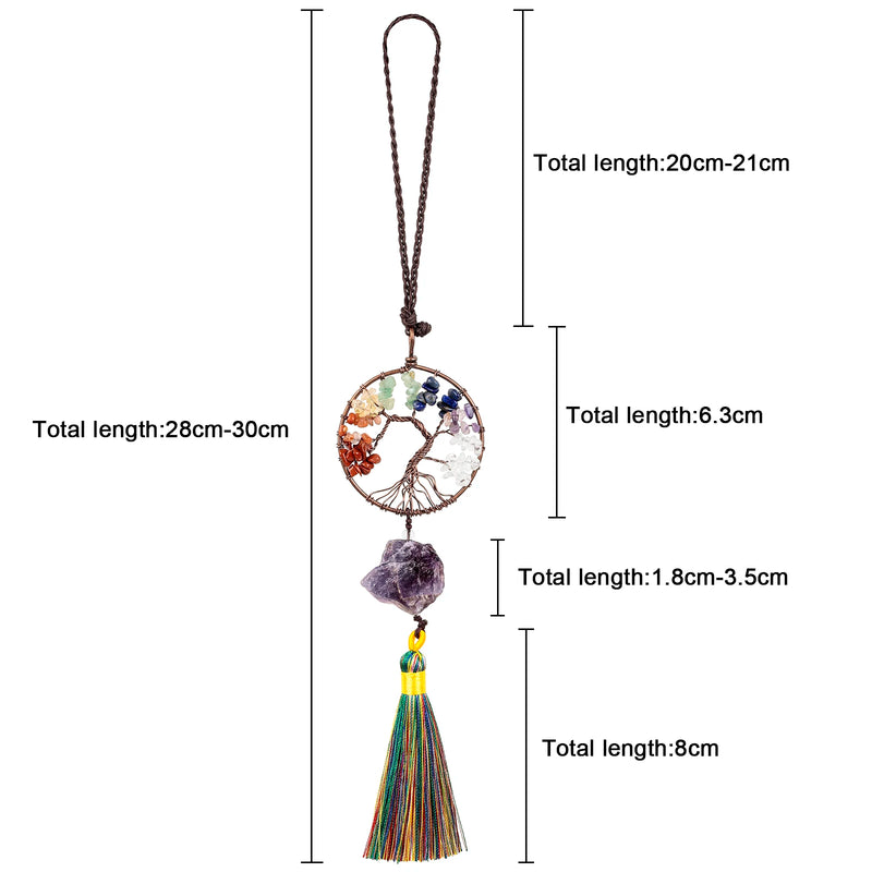 7 Chakra Tree Of Life Hanging Ornaments - Rough Stone Pendant