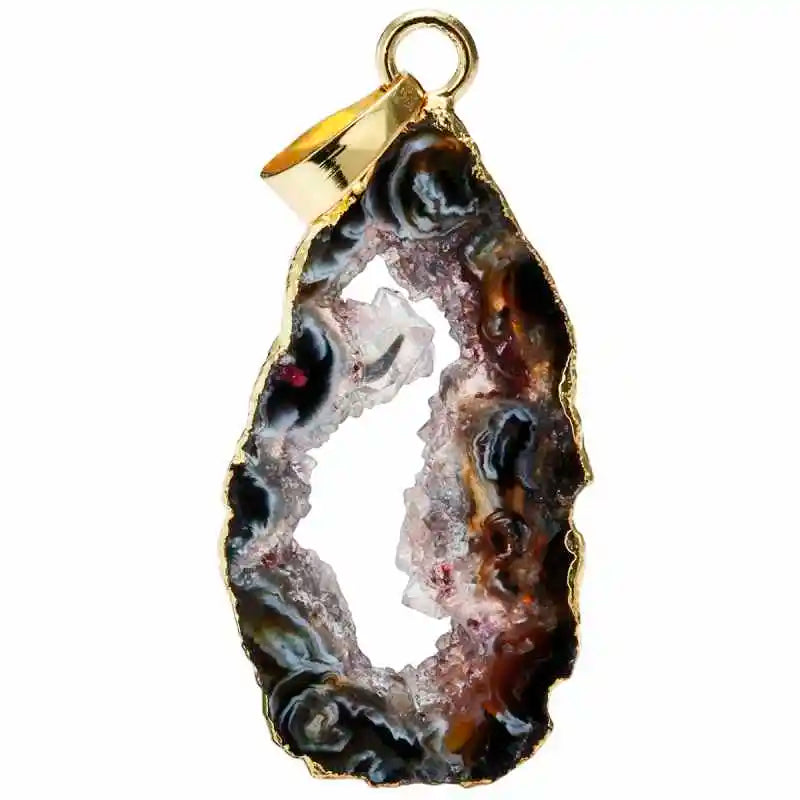 Agate Slice Druzy Geode Crystal Pendant Silver Plated