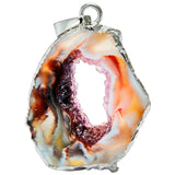 Agate Slice Druzy Geode Crystal Pendant Silver Plated