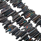 Titanium Coated Crystal Point Quartz Rough Sticks 16in Strand Drilled