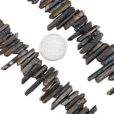Titanium Coated Crystal Point Quartz Rough Sticks 16in Strand Drilled