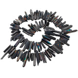Titanium Coated Crystal Point Quartz Rough Sticks 16in Strand Drilled