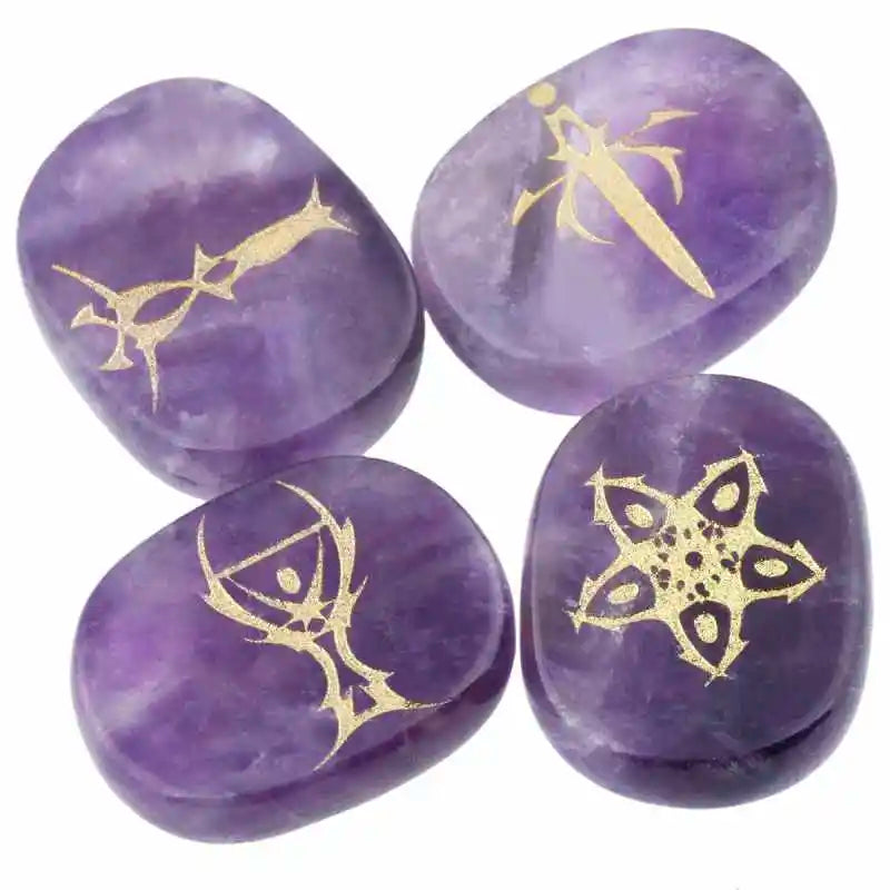 Engraved Tarot Symbol Palm Stone Set of 4