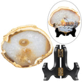 Fairy Tale Snow Scene Agate Slices Ornaments With Wooden Stand