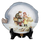 Fairy Tale Snow Scene Agate Slices Ornaments With Wooden Stand