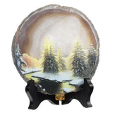 Fairy Tale Snow Scene Agate Slices Ornaments With Wooden Stand