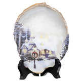 Fairy Tale Snow Scene Agate Slices Ornaments With Wooden Stand