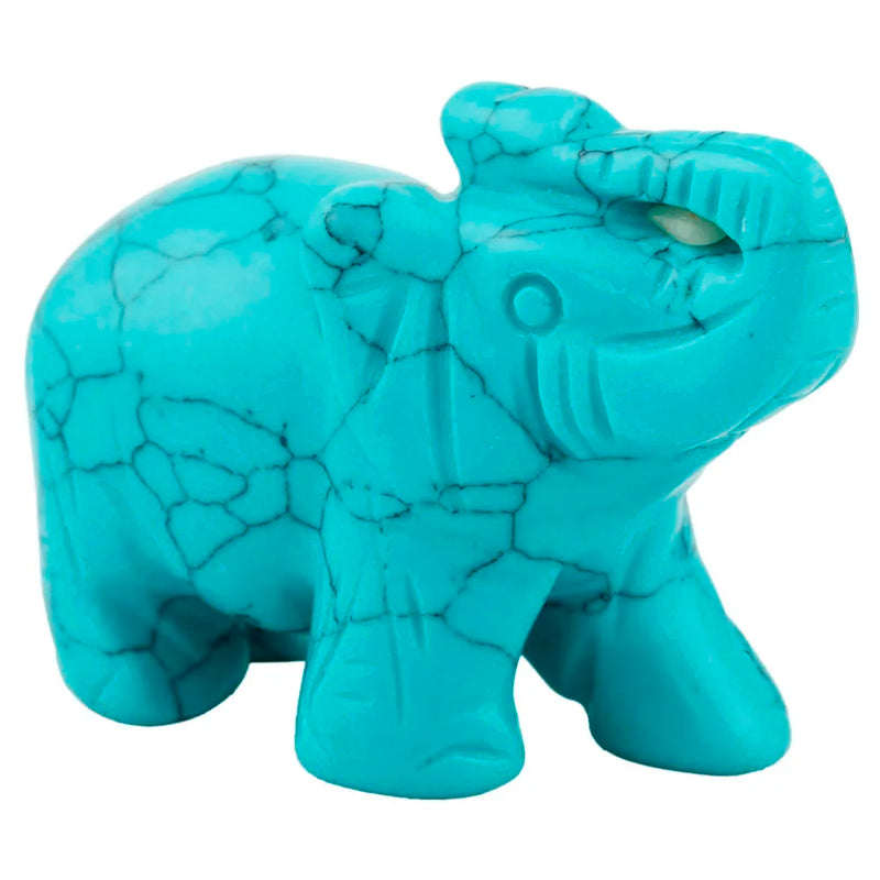 Green Howlite Turquoise Stone Elephant Animal Healing Chakra Figurine 2''
