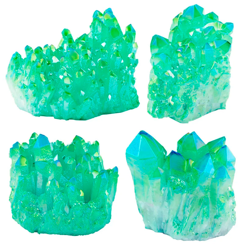 Green Titanium Coated Crystal Rock Quartz Cluster Geode Druzy Gem Stone