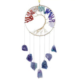 7 Chakra Stones Tree of Life Wall Hanging with Raw Crystal for Home Garden