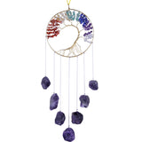 7 Chakra Stones Tree of Life Wall Hanging with Raw Crystal for Home Garden