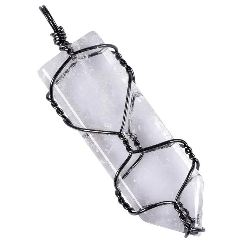 Copper Wire Wrapped Stone Point Pendant Necklace Reiki Healing Crystal