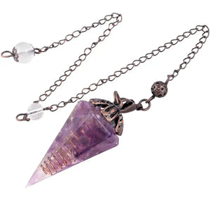 Crystal Prism Pendulum for Dowsing, Healing Orgone Cone Stone Pendant