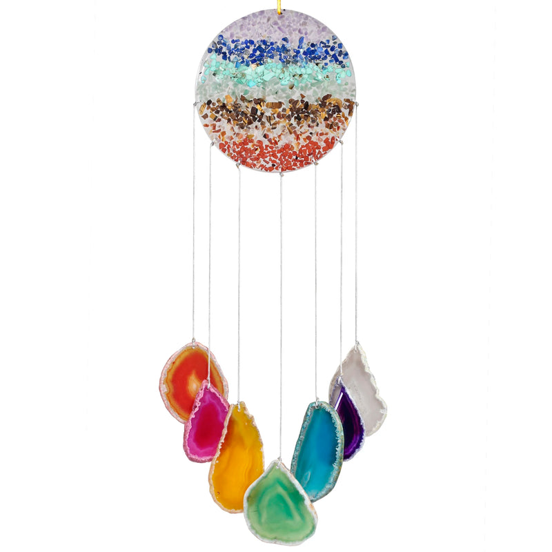 Agate Slices Wind Chimes Reiki Crystal Gravels Resin Slice Window Car Hanging