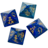 Lapis Lazuli Pyramid Engraved Usui Reiki Symbol, Healing Chakra Figurine