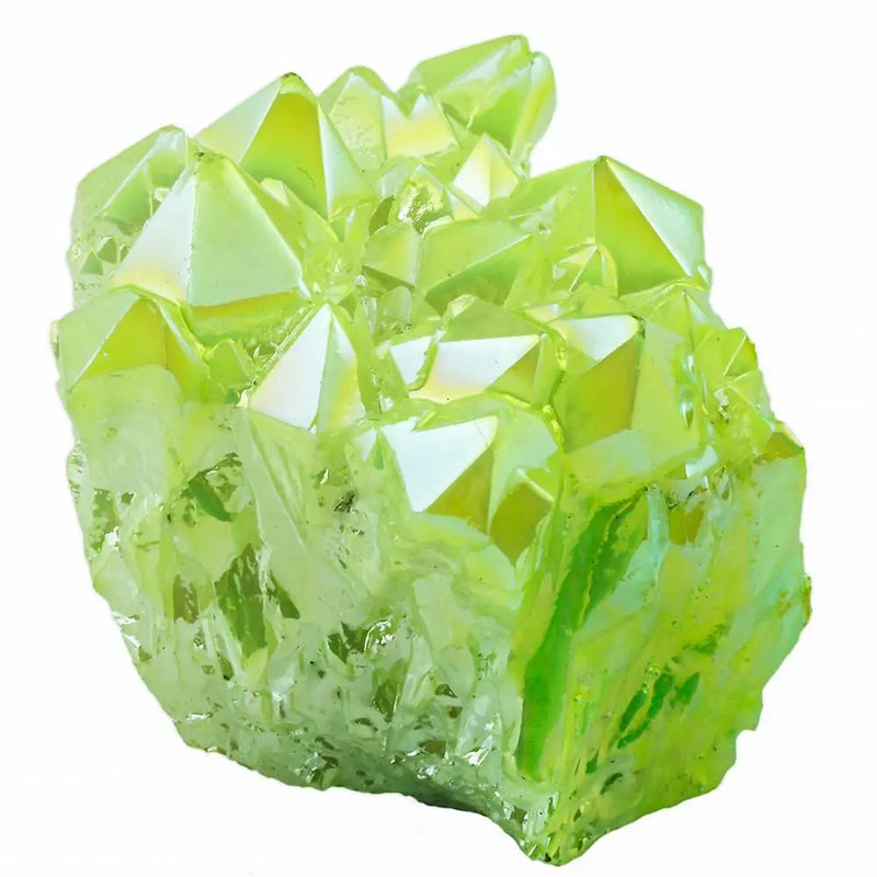 Lemon Green Titanium Coated Crystal Rock Quartz Cluster Geode Druzy Gem Stone