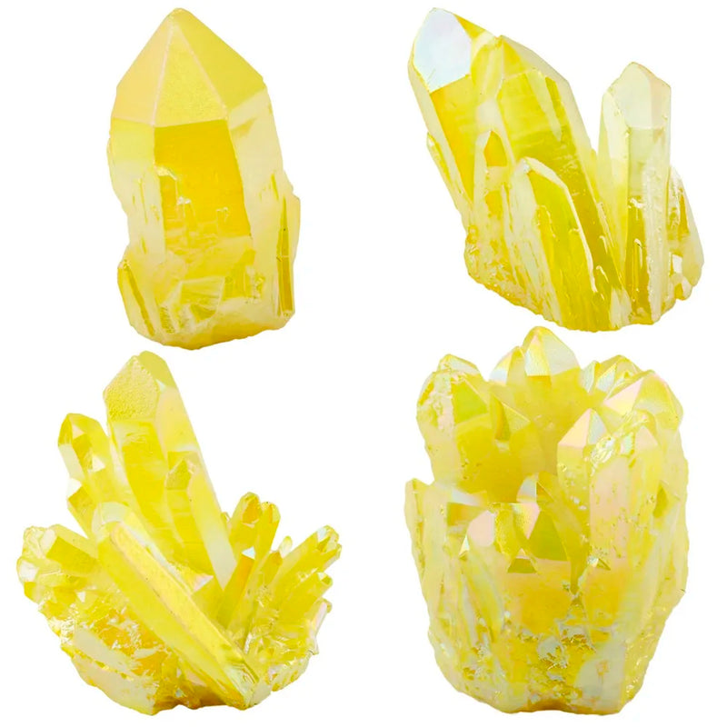 Lemon Yellow Titanium Coated Crystal Rock Quartz Cluster Geode Druzy Gem Stone
