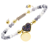 Love Heart Pendant Bracelet Raw Electroplate Quartz Crystal Stone Beads