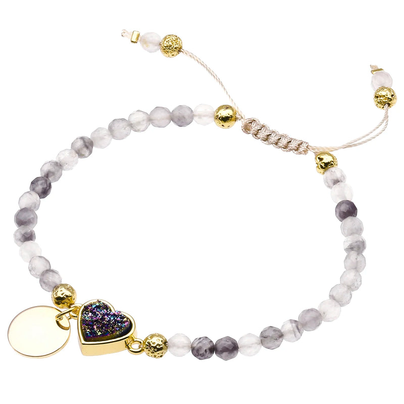 Love Heart Pendant Bracelet Raw Electroplate Quartz Crystal Stone Beads