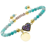 Love Heart Pendant Bracelet Raw Electroplate Quartz Crystal Stone Beads